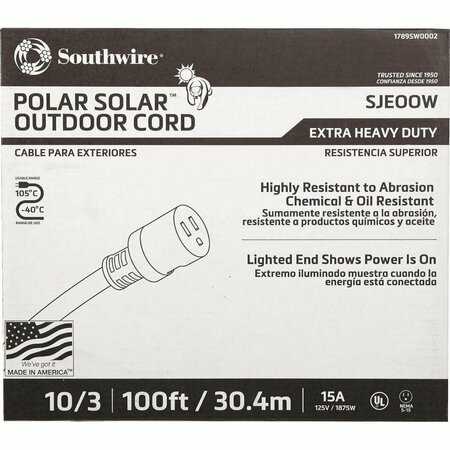 COLEMAN CABLE 100 Ft. 10/3 Cold Weather Extension Cord 1789SW0002